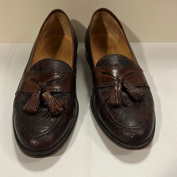 JOHNSTON & MURPHY Size 11 M BROWN CELLINI CROCODILE TASSEL LOAFERS size 10.5 N - Picture 1 of 17